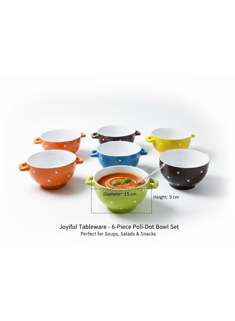 طقم بولات شوربة سيراميك "بولكا دوت" 6 قطع - ألوان متعددة - مقاس 15 سم - Image 2